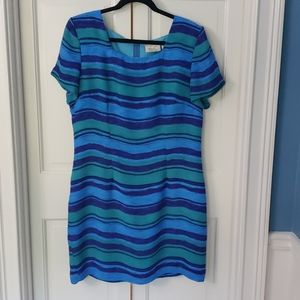 Blue Green watercolor look dress